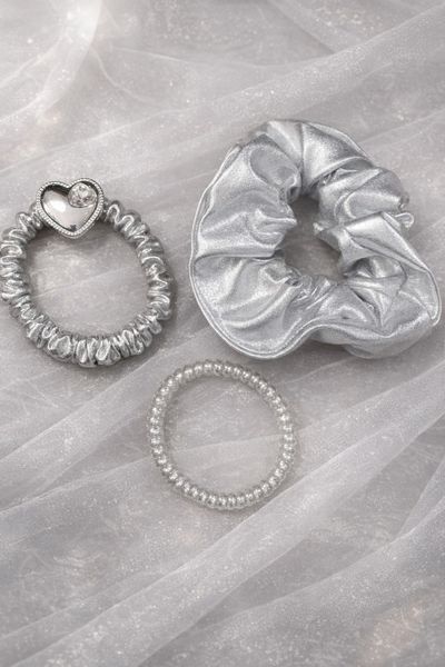 3종 실버 머리끈 헤어 스크런치 악세사리 곱창밴드 