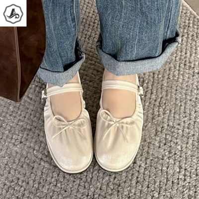 [애슬릿]플랫 슈즈 메리제인 여성 쿠션 가죽 리본