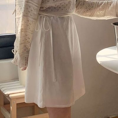 여성 밑단 레이스 스트랩 린넨 미니 스커트