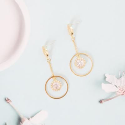 [쥬아나윤]이너써클  큐빅 은침 미니 드롭 귀걸이