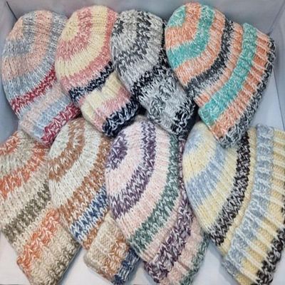 [애슬릿]국내 생산 스트라이프 겨울 등산 비니 모자