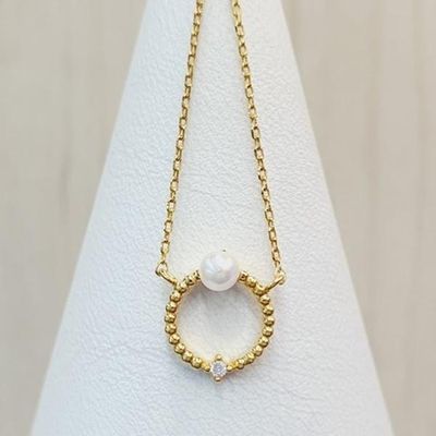 [애슬릿]전체 실버 링 큐빅 진주 은 목걸이