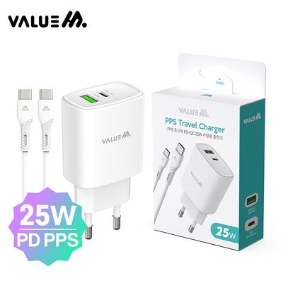 밸류엠 25W 2포트 초고속 PD3.0 충전기 케이블 포함