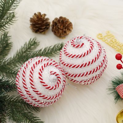 루비 레드 패브릭 장식볼 2P(10cm) (로프 꽈배기)