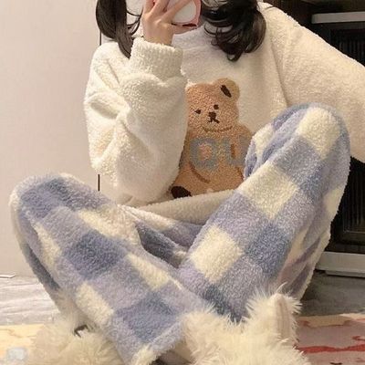 오닉스 여성 겨울 테디베어 코랄 플리스 파자마 세트