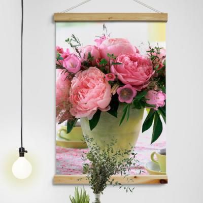 ta759-우드스크롤_60CmX90Cm_금전운의모란꽃화분모음