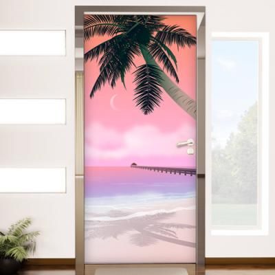 ah657-야자수와분홍바다일러스트_현관문시트지