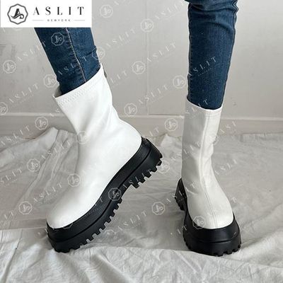 [애슬릿]여성 겨울 기모 안감 통굽 워커 앵클 부츠