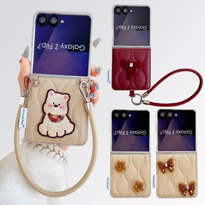 갤럭시 z플립 7 6 5 퀄팅 가죽 리본 꽃 데코덴 케이스