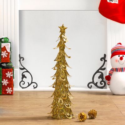 스팽글 크리스마스 장식(골드 원뿔 트리) 미니 탁상