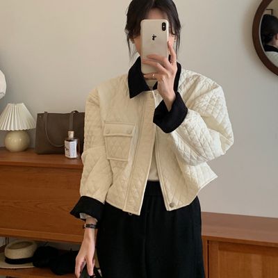 여성 데일리 퀼팅 누빔 재킷 크롭 배색 워크 자켓