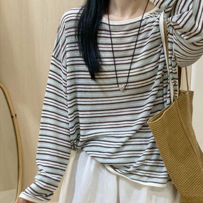 여성 스트라이프 캐주얼 루즈핏 티셔츠
