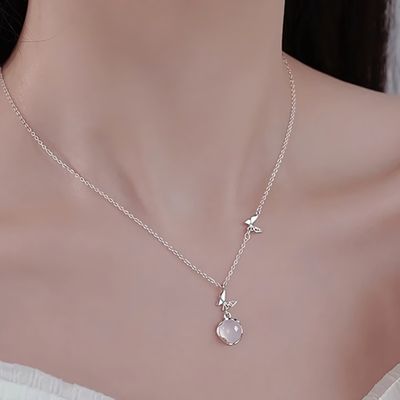 여성 유리구슬 더블 버터플라이 목걸이