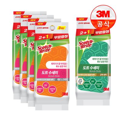 [3M]제로스크래치 도트수세미2+1입 4개+강력2+1입 1개