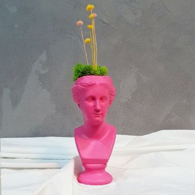 핑크 컬러 석고상화분 워터플라워+모스+리본