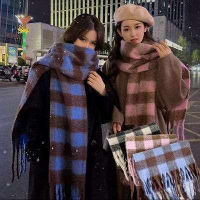 겨울 투톤 체크 도톰 빅 사이즈 대왕 롱 머플러 목도