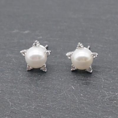 [애슬릿]전체 실버 별 큐빅 센터 진주 은 귀걸이