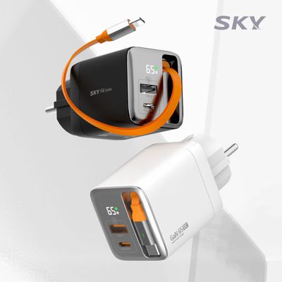 스카이 접지 GaN 65W PD LED 충전기 빌트인 케이블