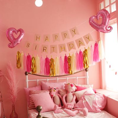 생일 파티 용품  풍선 가랜드 테슬 핑크 4P 세트