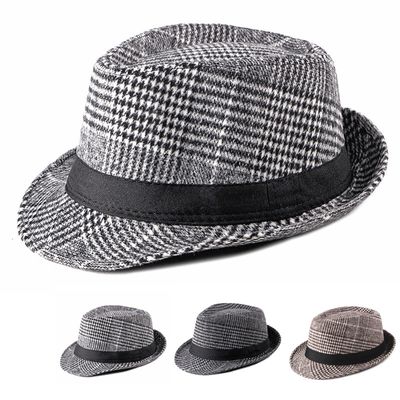 여성 패션 데일리 트렌드 모직 체크 페도라캡 모자