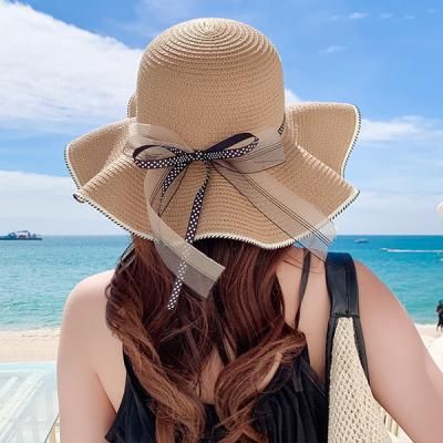 하늘 러블리 리본 왕골 라탄 버킷햇 썬캡
