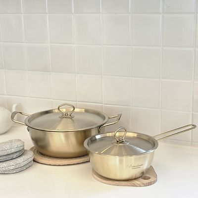 아비스 IH 티타늄코팅 스텐 2종C세트 편수16+전골24cm