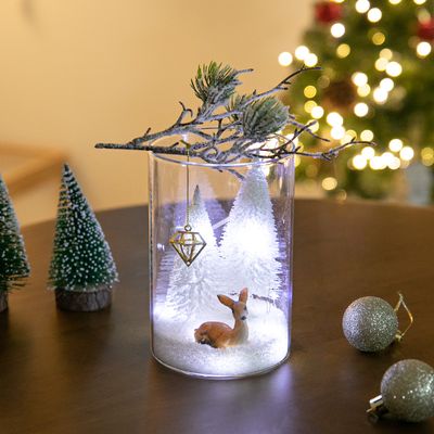 크리스마스 장식 화병 LED 눈속사슴 글라스 21cm DIY