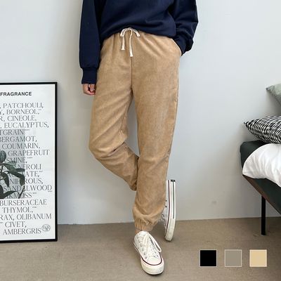 여성 꾸안꾸 사라 코듀로이 골덴 조거 팬츠