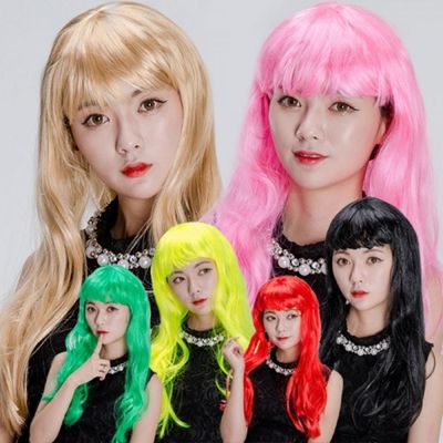 롱헤어가발 금발 그린 레드 블랙 옐로우 여성가발 코스프레 인조(WFPMX3Y)