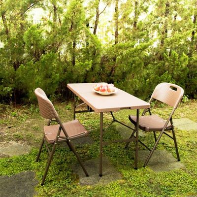 야외 캠핑 라탄 2단 테이블 120+의자 2개 세트