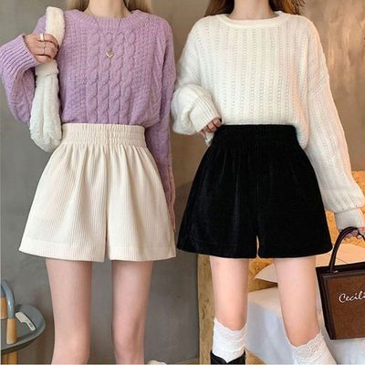 A라인 골덴 짧은 허리밴딩 치마바지 코듀로이 반바지(WFLQ86G)