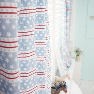 데님 레드블루 스타 데코커튼