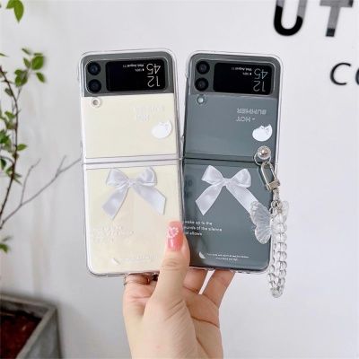 갤럭시Z플립 4 3 나비 플라워 비즈 스트랩 투명케이스