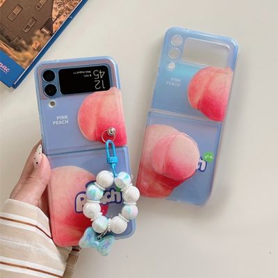 갤럭시 z플립 3 4 복숭아 톡 그립 키링 실리콘 케이스