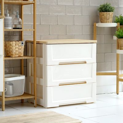 화이트 이노스 우드상판 3단 플라스틱 서랍장 정리함