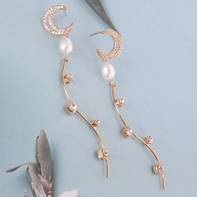 [쥬아나윤]문리버  담수 진주 롱 드롭 귀걸이