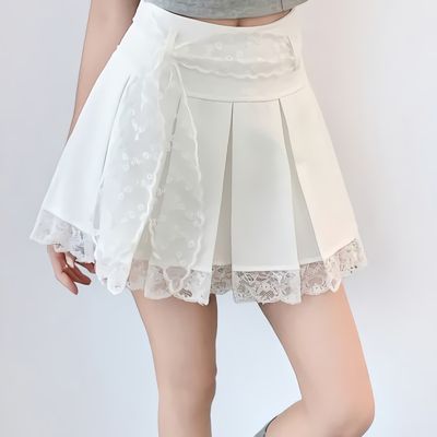 [sale] 여성 밑단 레이스 하이웨스트 플리츠 스커트