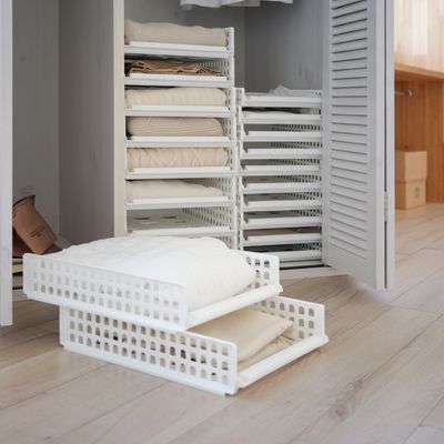 풀 슬라이딩 옷정리 적층 트레이 중형 1개+1개 정리함