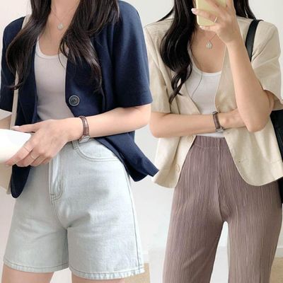 반팔 단추 자켓 트위드 노카라반팔 크롭 재킷 여름