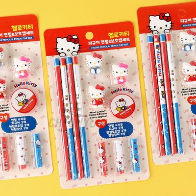[산리오] 헬로키티 피규어 연필 보호캡 연필깎이 세트