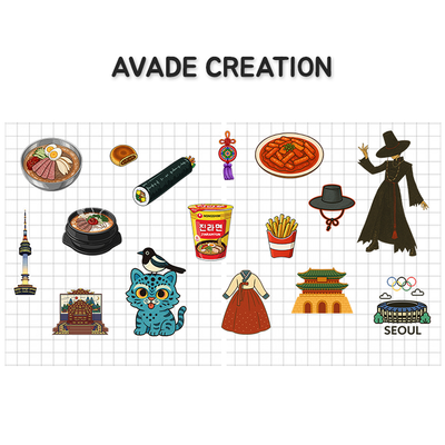 한국전통 스티커 16종 PNG 메일발송