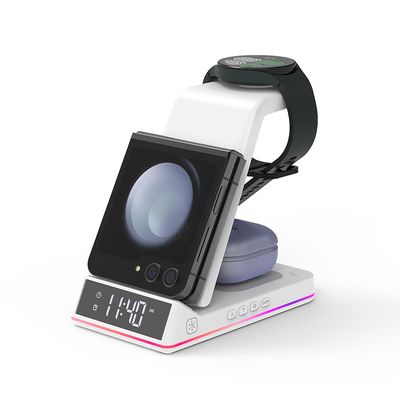 15W 5in1 고속 무선충전 접이식 LED 무드등 알람시계