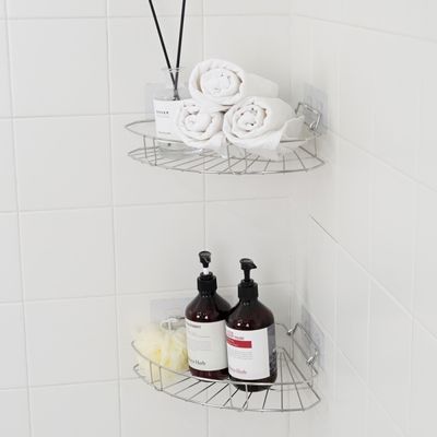 흡착식 욕실 스텐 멀티 코너선반 2P 세트