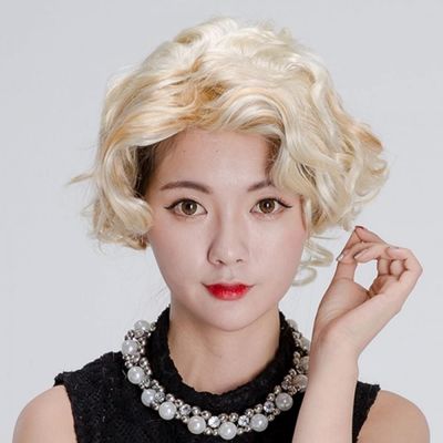 마릴린먼로 가발 파티용가발 연극 머리장식 머리핀 진주 머리띠 곱창헤어밴드(WFOXD04)