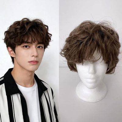 자연스러운 남자 통가발 남자 짧은머리 가발 남성 웨이브 패션(WFLBG2B)