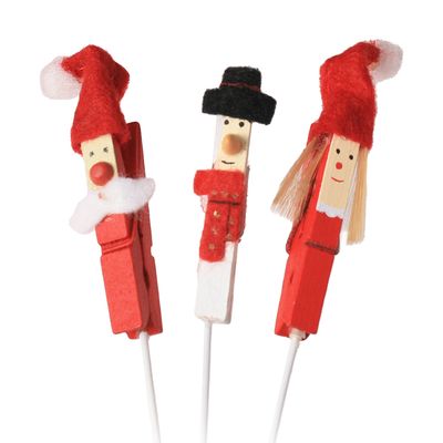 크리스마스 데코 메모 집게 꽂이 나무 클립 픽 3종