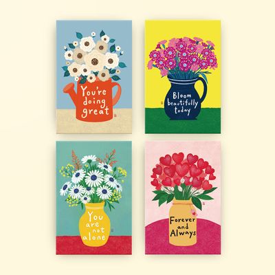 캘리그라피 꽃엽서 4종 세트 미니 꽃 일러스트