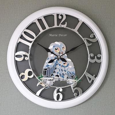 예쁜 인테리어 Wall Clock 넘버링 우드 부엉이 실버