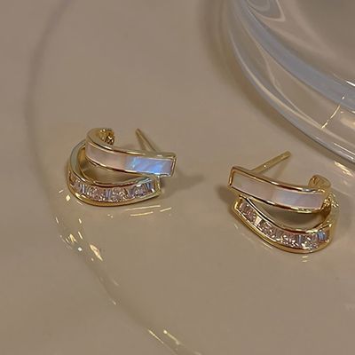 여성 악세 더블라인 리치 진주조개 귀걸이