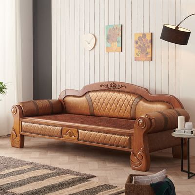 [보루네오]원목가죽 온돌 황토볼 소파침대 YS121